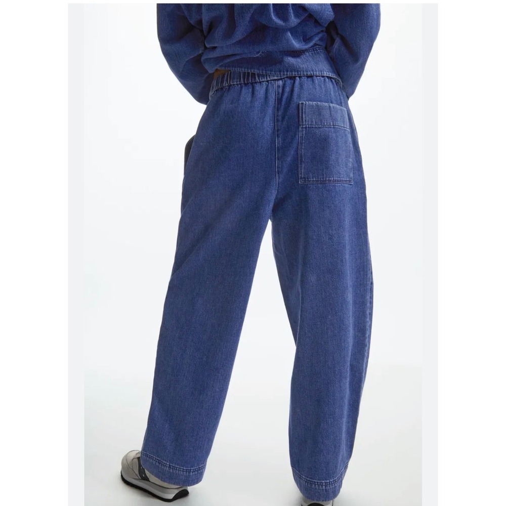 COS Womens Elasticated Denim Trousers Blue Wide Leg Cropped Pull On Pants Size L